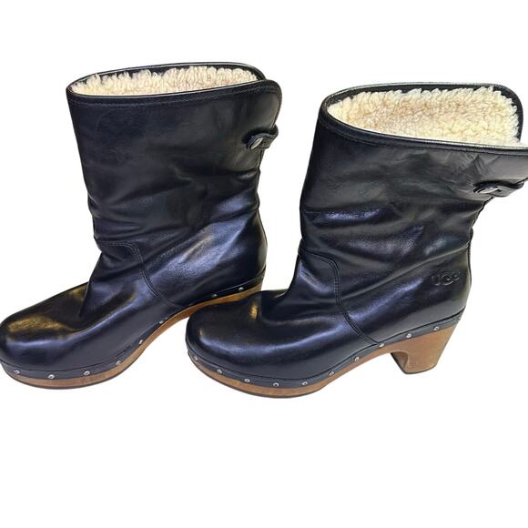 UGG Lynnea Australian Suede Shearling Lined Heeled sheep Boot Black 1958 Size 7 - Picture 8 of 13